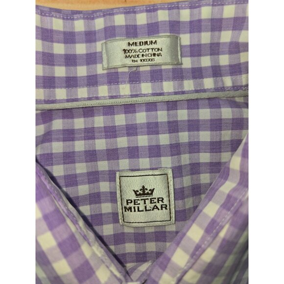 Peter Millar Classic Fit Button-Down Shirt Medium Purple Check - Picture 5 of 6